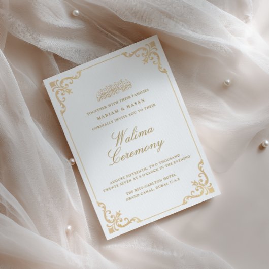 Elegante Barokke Gouden Lijst Script Walima Ceremo Kaart