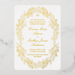 Elegante Barokke Kam Monogram Wit Achter Bruiloft Folie Uitnodiging