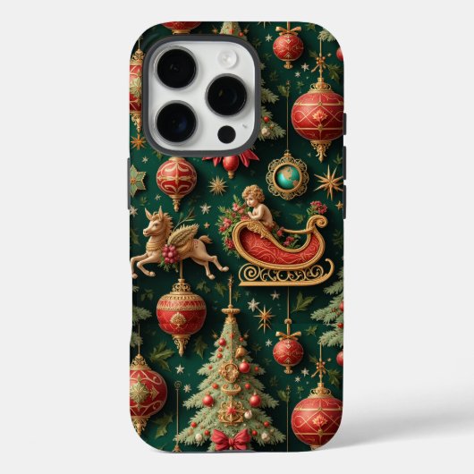 Elegante Barokke Kerst Apple iPhone 16 Pro Hoesje (Achterkant)