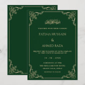 Elegante barokke lijst goud groene moslim bruiloft kaart (Voorkant / Achterkant)