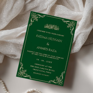 Elegante barokke lijst goud groene moslim bruiloft kaart