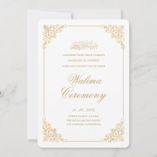 Elegante Barokke Lijst Gouden Script Walima Ceremo Kaart
