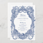 Elegante barokke Lijst Navy Blue Toile Programmakaart (Voorkant / Achterkant)