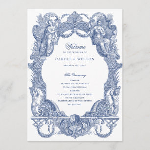 Elegante  barokke Lijst Navy Blue Toile Programmakaart