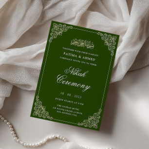Elegante Barokke Lijst Smaragdgroene Nikah-ceremon Kaart