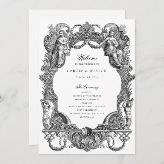 Elegante barokke Lijst Toile bruiloft Programmakaart (Voorkant / Achterkant)