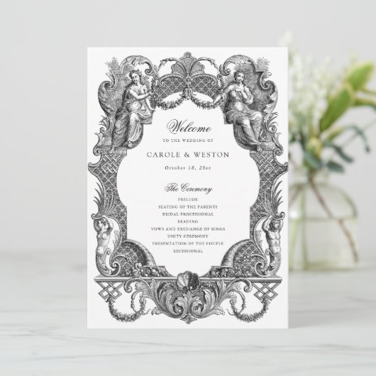 Elegante barokke Lijst Toile bruiloft Programmakaart (Staand voorkant)