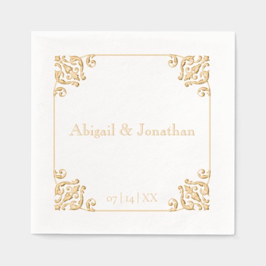 Elegante barokke luxe  vergulde bruiloft folie servetten (Voorkant)