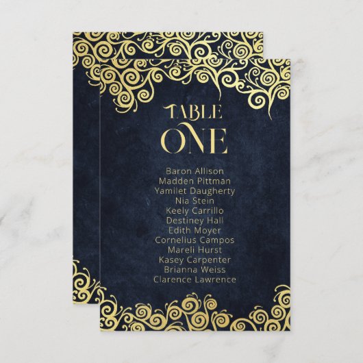 Elegante barokke marine en gouden stijlvolle chiqu kaart (Voorkant / Achterkant)