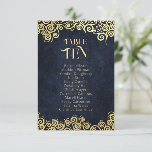 Elegante barokke marine en gouden stijlvolle chiqu kaart (Staand voorkant)