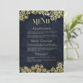 Elegante barokke marine en gouden stijlvolle chiqu menu (Staand voorkant)