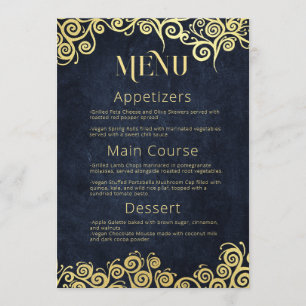 Elegante barokke marine en gouden stijlvolle chiqu menu