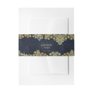 Elegante Barokke Navy En Gouden Klasse Chique Trou Uitnodigingen Wikkel