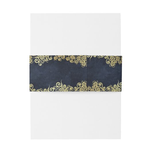 Elegante Barokke Navy En Gouden Klasse Chique Trou Uitnodigingen Wikkel (Achterkant Voorbeeld)