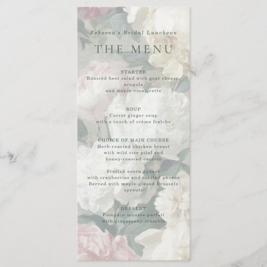 Elegante  barokke pastelbloemen bruiloft menu (Voorkant)