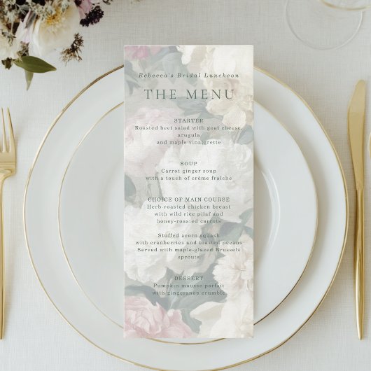Elegante  barokke pastelbloemen bruiloft menu