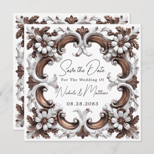 Elegante barokke rococo stijl save the date (Voorkant / Achterkant)