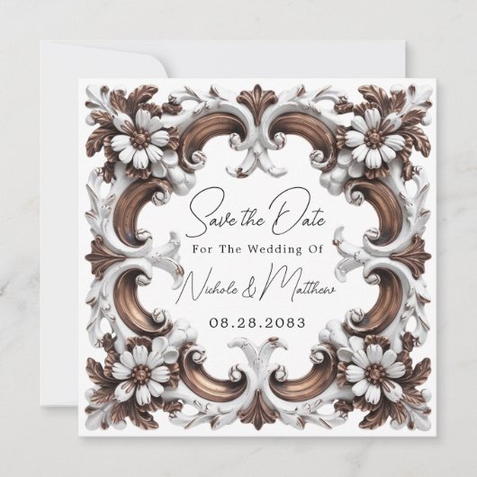 Elegante barokke rococo stijl save the date (Voorkant)