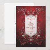 Elegante Barokke Rode Huwelijksuitnodiging Kaart (Voorkant / Achterkant)