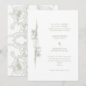 Elegante barokke salie groene bloem formele bruilo kaart (Voorkant / Achterkant)