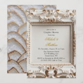 Elegante Barokke Stijl Wit Goud Paar Douche Kaart (Voorkant / Achterkant)