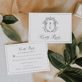 Elegante Barokke Wapen Monogram Huwelijk RSVP Kaartje