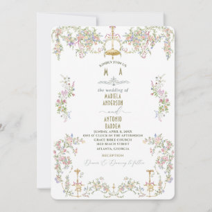 Elegante barokke Waterverf trouwbloemen Kaart