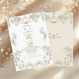 Elegante  barokke Waterverf trouwbloemen Kaart