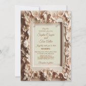 Elegante barokke weelde perzik gouden Lijst bruilo Kaart (Voorkant)