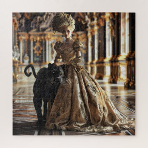 Elegante barokvrouw met zwarte pantha legpuzzel