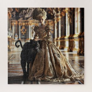Elegante barokvrouw met zwarte pantha legpuzzel