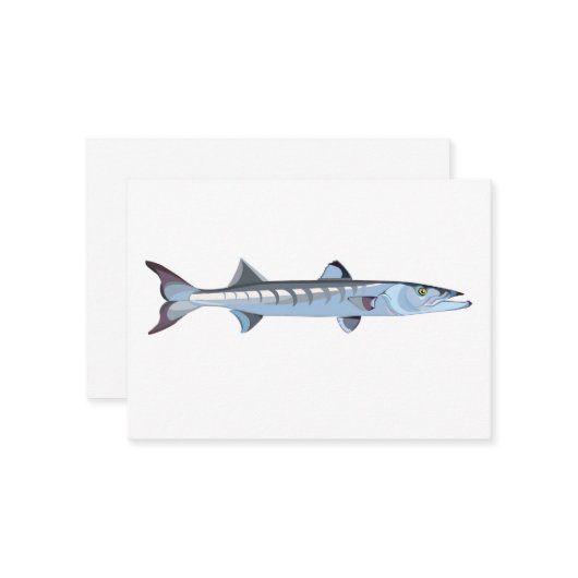 Elegante Barracuda vis Note Kaart Notitiekaartje (Voorkant / Achterkant in situ)