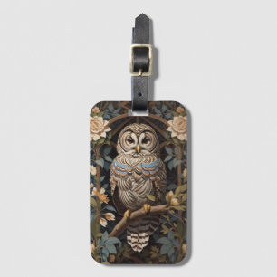 Elegante Barred Owl William Morris Geïnspireerd Bagagelabel