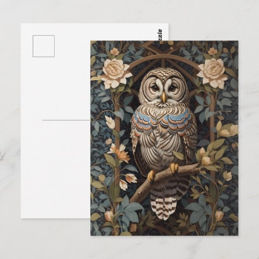 Elegante Barred Owl William Morris Geïnspireerd Briefkaart (Voorkant / Achterkant)
