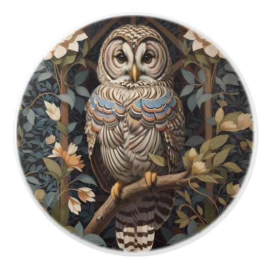 Elegante Barred Owl William Morris Geïnspireerd Keramische Knop (Voorkant)