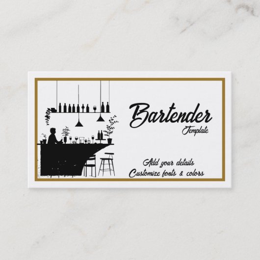 Elegante bartender cocktail visitekaartjes (Voorkant)