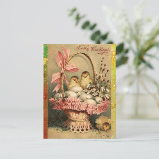 ELEGANTE BASKET, KIKENS, VLOEREN EN EENVOUDIGE EIE FEESTDAGENKAART (Staand voorkant)