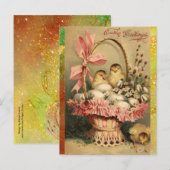 ELEGANTE BASKET, KIKENS, VLOEREN EN EENVOUDIGE EIE FEESTDAGENKAART (Voorkant / Achterkant)