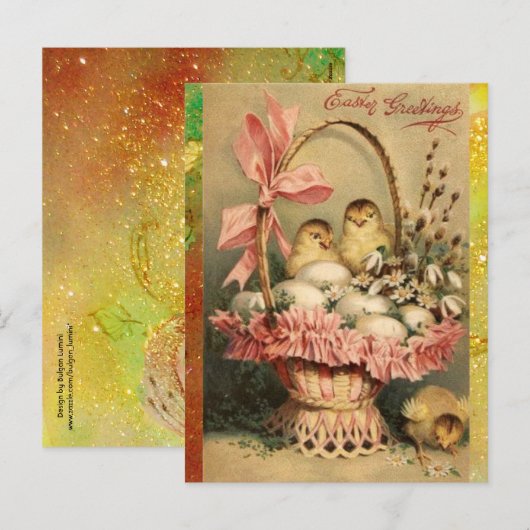 ELEGANTE BASKET, KIKENS, VLOEREN EN EENVOUDIGE EIE FEESTDAGENKAART (Voorkant / Achterkant)