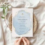 Elegante Bat Mitswa, Blauwe Waterverf Gouden Lijst Kaart<br><div class="desc">Dit moderne ontwerp is voorzien van uw aangepaste tekst op een waterverf splash geschetst in een geometrisch gevormd lijst. Gebruik het sjabloon formulier om jouw tekst toe te voegen.. Met de geavanceerde bewerkingsmenu's, die u kunt openen door te kiezen voor bewerken met de "Design Tool", kunt u de lettertypen en...</div>