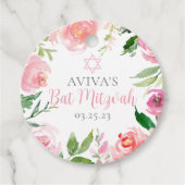 Elegante bat mitswa gepersonaliseerde roze bloempa bedankjes labels (Voorkant)