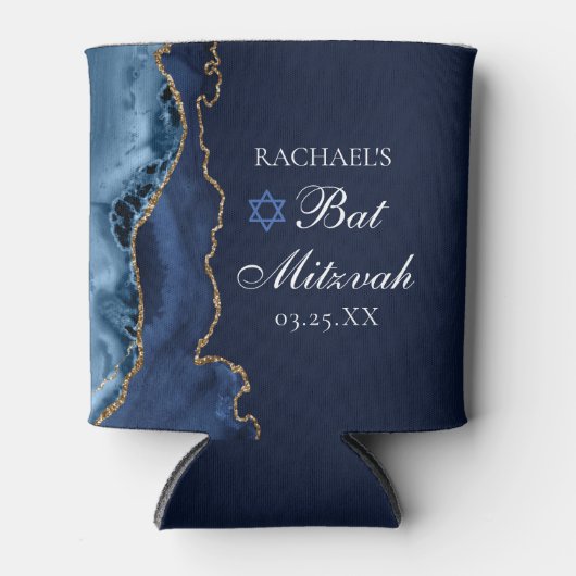 Elegante Bat Mitswa Party Marine Blauw Goud Custom Blikjeskoeler (Voorkant)