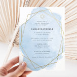 Elegante Bat Mitzvah Gold Star Blue Waterverf Kaart<br><div class="desc">Dit moderne ontwerp kenmerkt uw douanetekst op een splash van de waterverf die in een geometrisch gevormd lijst wordt geschetst. Gebruik de vorm van de sjabloon om jouw tekst toe te voegen. De geavanceerde het uitgeven menu's, die door "te kiezen verder"worden betreden, zullen u toestaan om de doopvonten en de...</div>