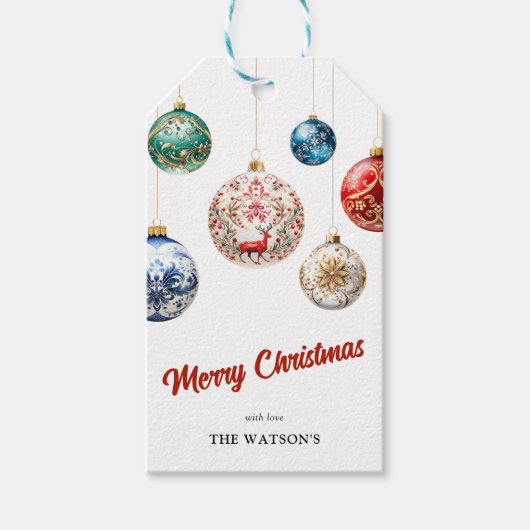 Elegante Bauble Feestelijke Kerstmis Cadeaulabel (Voorkant)