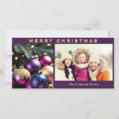 Elegante Bauble Ornamenten Familiefoto Kerst Feestdagenkaart (Voorkant)