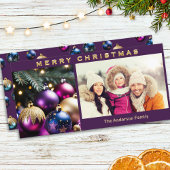 Elegante Bauble Ornamenten Familiefoto Kerst Feestdagenkaart