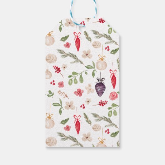 Elegante bauble pine bloemige waterverf kerst cadeaulabel (Achterkant)