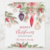 Elegante bauble pine bloemige waterverf kerst wijn etiket (Enkel label)