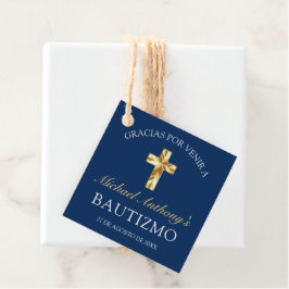 Elegante Bautismo de Bebé Azul Marino Dorado Bedankjes Labels
