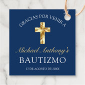 Elegante Bautismo de Bebé Azul Marino Dorado Bedankjes Labels (Achterkant)